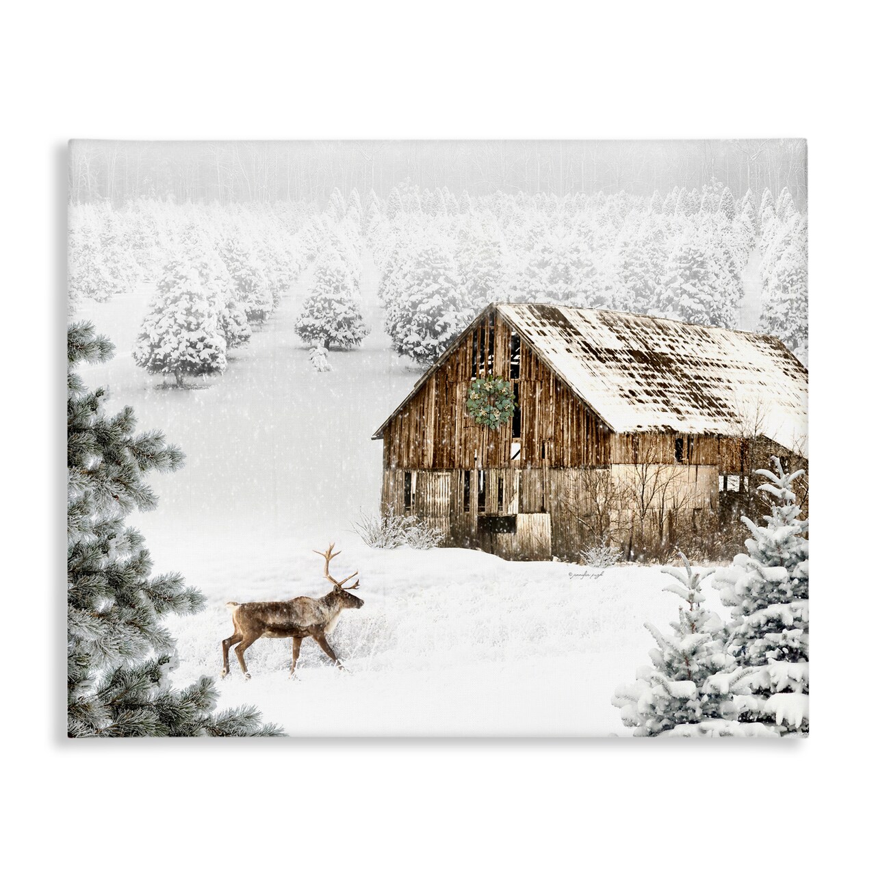 Stupell Industries Winter Whites Cabin with Deer Canvas By Jennifer Pugh